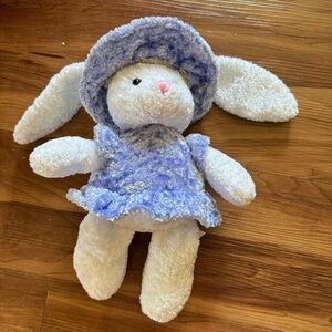 Easter Bunny Rabbit Purple Velour Hat Dress Stuffed Animal Soft Flower B…